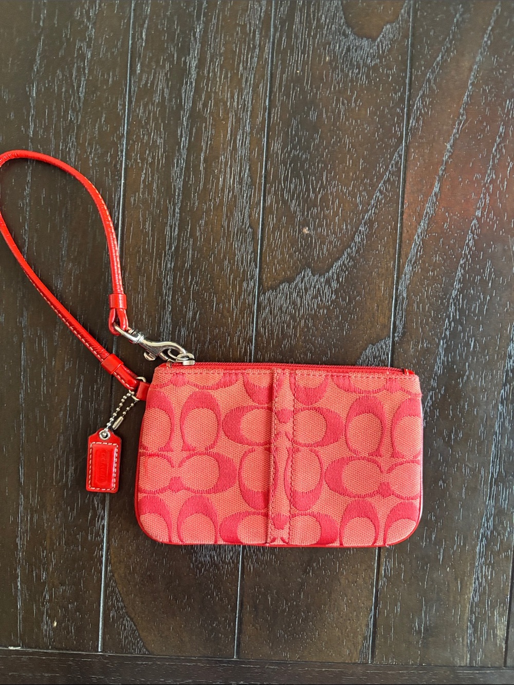 Coach Coral Red Signature Wristlet Card Case
